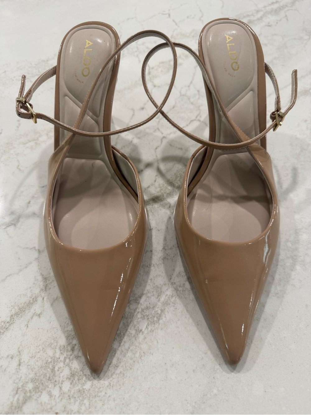 ALDO Kymmberly Nude Patent Pointed-Toe Slingback Pumps, 8 1/2, New